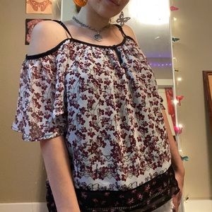 flowy floral print off the shoulders top